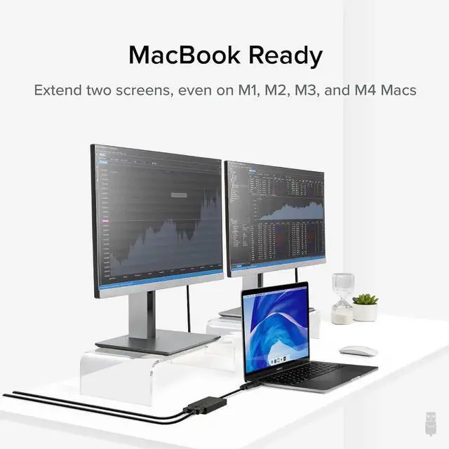 Alt view image 2 of 7 - JAENFONG Dual Monitor Adapter for M1/M2/M3/M4 macOS Systems Windows ChromeOS. Broad Compatibility - Thunderbolt USB-C USB 3.0 to HDMI Adapter for Dual Monitors 1920x1080 @60Hz SMI Driver Required