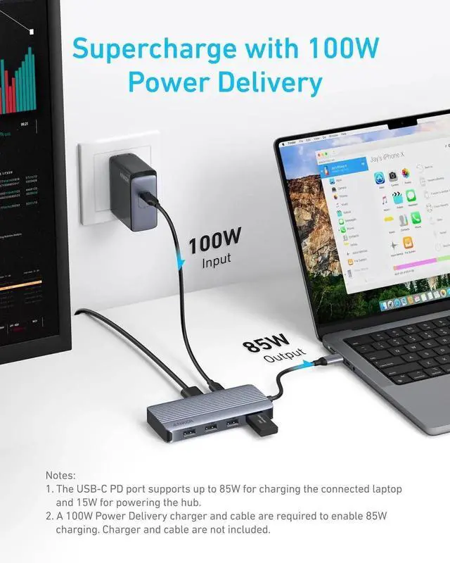 Alt view image 5 of 7 - JAENFONG 7-in-1 USB-C Hub Dual Monitor USB C Docking Station Dual HDMI Display 85W Max Output 10Gbps Data Transfers for XPS ThinkPad T14 Gen2 and More
