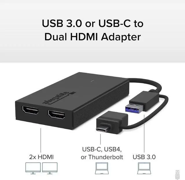 Alt view image 5 of 7 - JAENFONG Dual Monitor Adapter for M1/M2/M3/M4 macOS Systems Windows ChromeOS. Broad Compatibility - Thunderbolt USB-C USB 3.0 to HDMI Adapter for Dual Monitors 1920x1080 @60Hz SMI Driver Required