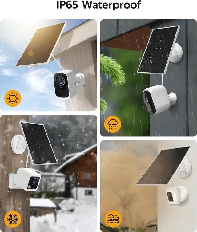 Alt view image 4 of 7 - JAENFONG 2 Pack Ring Solar Panels Charger 6.5W Solar Panels Supply for Security Camera Waterproof Solar Panel Charger with Type-C Micro USB and DC Port 360°Adjustable Mounting