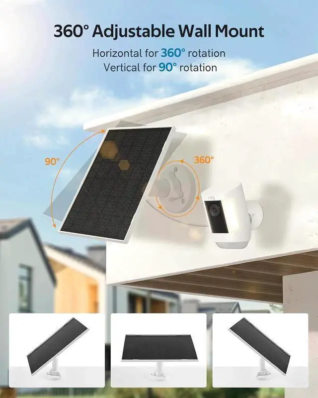 Alt view image 6 of 7 - JAENFONG 2 Pack Ring Solar Panels Charger 6.5W Solar Panels Supply for Security Camera Waterproof Solar Panel Charger with Type-C Micro USB and DC Port 360°Adjustable Mounting
