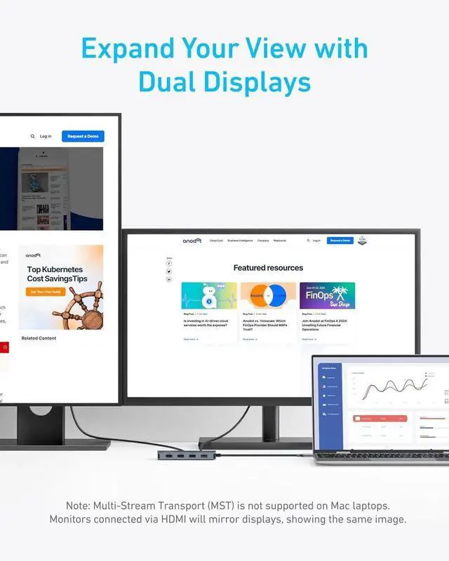 Alt view image 2 of 7 - JAENFONG 7-in-1 USB-C Hub Dual Monitor USB C Docking Station Dual HDMI Display 85W Max Output 10Gbps Data Transfers for XPS ThinkPad T14 Gen2 and More