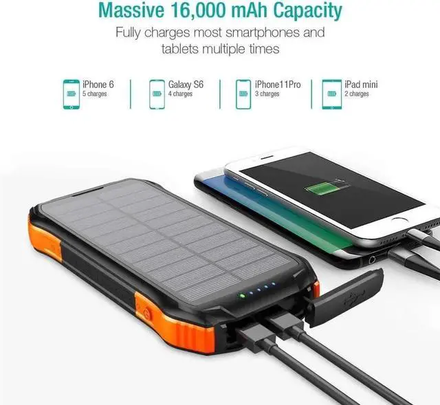 Alt view image 4 of 4 - JAENFONG Charger Compatible with Galaxy S10e - Solar Wireless Rejuva PD Power Pack (16000mAh) Solar Powered Backup Power Bank - Jet Black