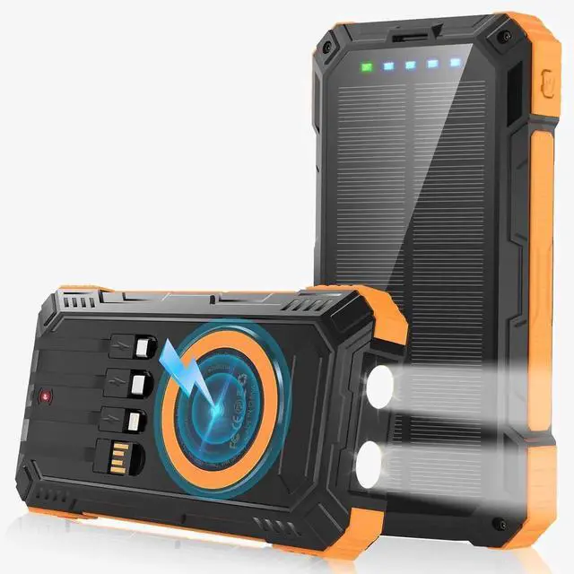 Main image of Power Bank Solar Charger 49800mAh Wireless Portable Charger with 4 Built-in Cables 22.5W Fast Charging Battery Pack USB-C in/Output PD+QC3.0 Portable Power Bank for All Cell Phones(Light Orange)