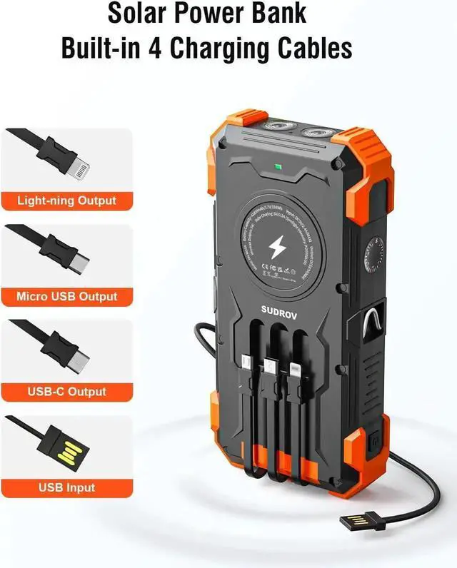 Alt view image 4 of 7 - JAENFONG Solar Charger Power Bank 42800mAh Wireless Portable Charger with USB-C in/Output QC3.0 Fast Charging 15W 4 Ports Outdoor Battery Pack Built-in Dual Led Flashlights for iPhone etc