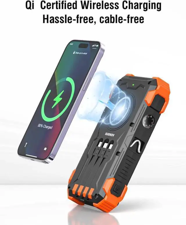 Alt view image 5 of 7 - JAENFONG Solar Charger Power Bank 42800mAh Wireless Portable Charger with USB-C in/Output QC3.0 Fast Charging 15W 4 Ports Outdoor Battery Pack Built-in Dual Led Flashlights for iPhone etc