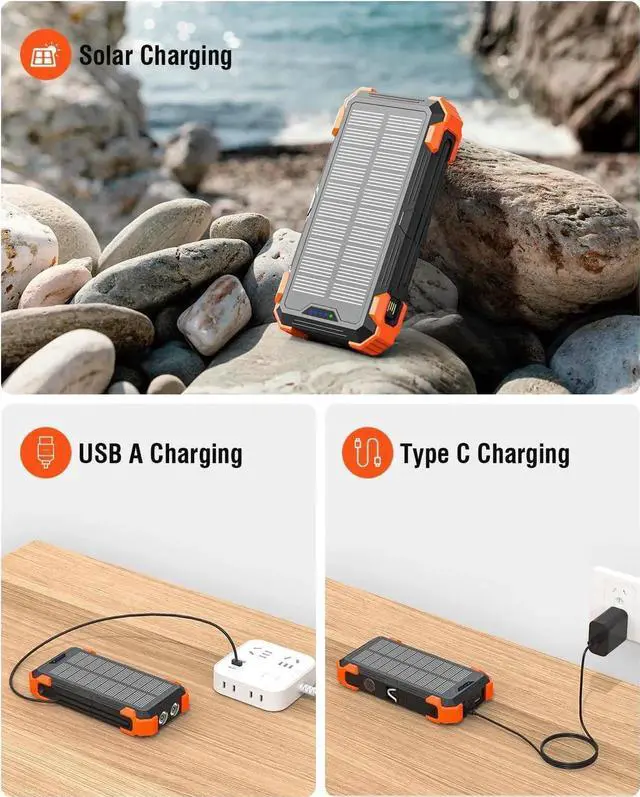 Alt view image 3 of 7 - JAENFONG Solar Charger Power Bank 42800mAh Wireless Portable Charger with USB-C in/Output QC3.0 Fast Charging 15W 4 Ports Outdoor Battery Pack Built-in Dual Led Flashlights for iPhone etc