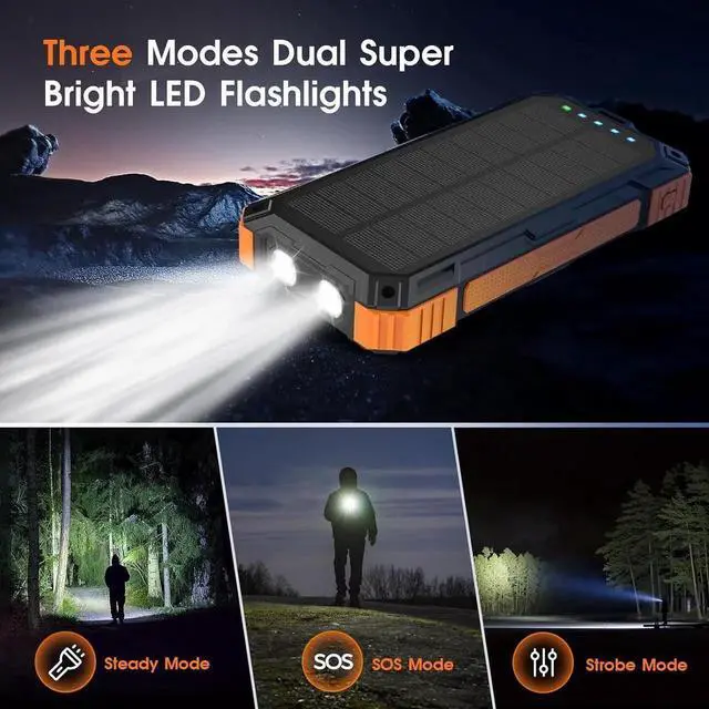 Alt view image 2 of 3 - Power Bank Solar Charger 49800mAh Wireless Portable Charger with 4 Built-in Cables 22.5W Fast Charging Battery Pack USB-C in/Output PD+QC3.0 Portable Power Bank for All Cell Phones(Light Orange)