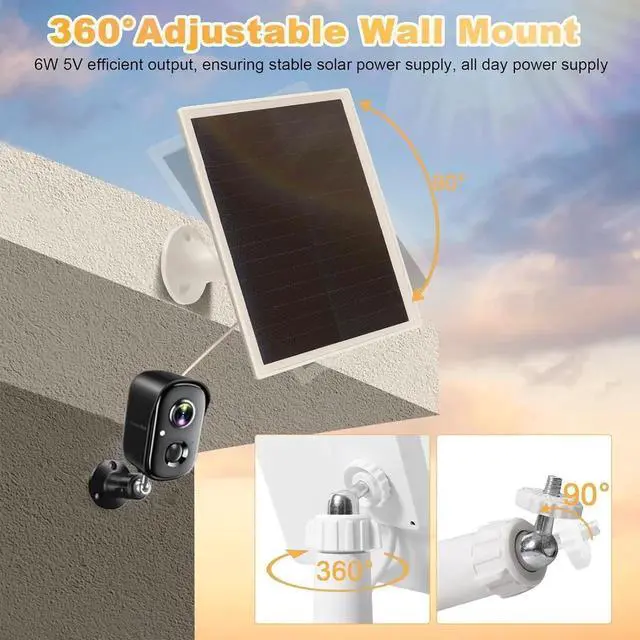 Alt view image 6 of 6 - JAENFONG Solar Panel Charger for Arlo Essential 2K Outdoor(2nd Gen)/Essential XL Camera(2nd Gen)/Essential Spotlight 5V 6W Continuously Charging 9.8ft Cable Weatherproof (2Pack)