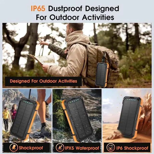 Alt view image 3 of 3 - Power Bank Solar Charger 49800mAh Wireless Portable Charger with 4 Built-in Cables 22.5W Fast Charging Battery Pack USB-C in/Output PD+QC3.0 Portable Power Bank for All Cell Phones(Light Orange)