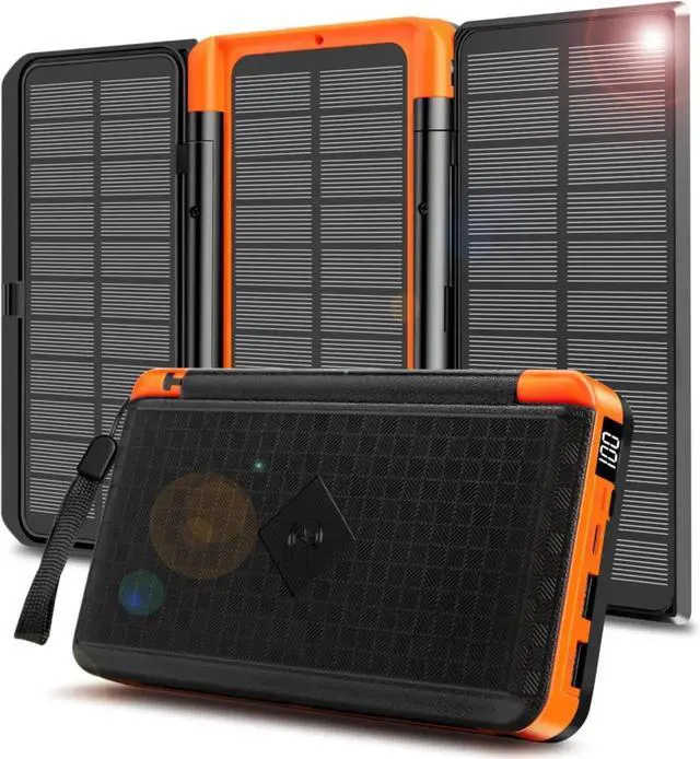 Main image of Solar Powered Power Bank LED Display 20000mAh Full Capacity Portable Power Bank Wireless Charger for Cell Phone and iPhone 16 Multi-Port Battery Charger with 3 Solar Panels