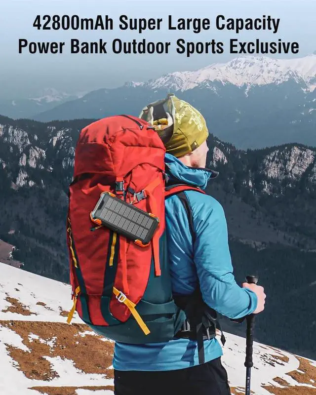 Alt view image 7 of 7 - JAENFONG Solar Charger Power Bank 42800mAh Wireless Portable Charger with USB-C in/Output QC3.0 Fast Charging 15W 4 Ports Outdoor Battery Pack Built-in Dual Led Flashlights for iPhone etc