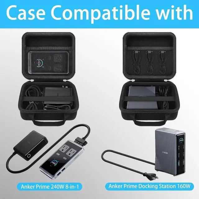 Alt view image 2 of 7 - Hard Protective Case for Anker Prime 240W 8-in-1 Charging Station/Anker Prime 160W 14-Port Docking Station Organizer Bag for Adapter and Other Accessories (Case Only)
