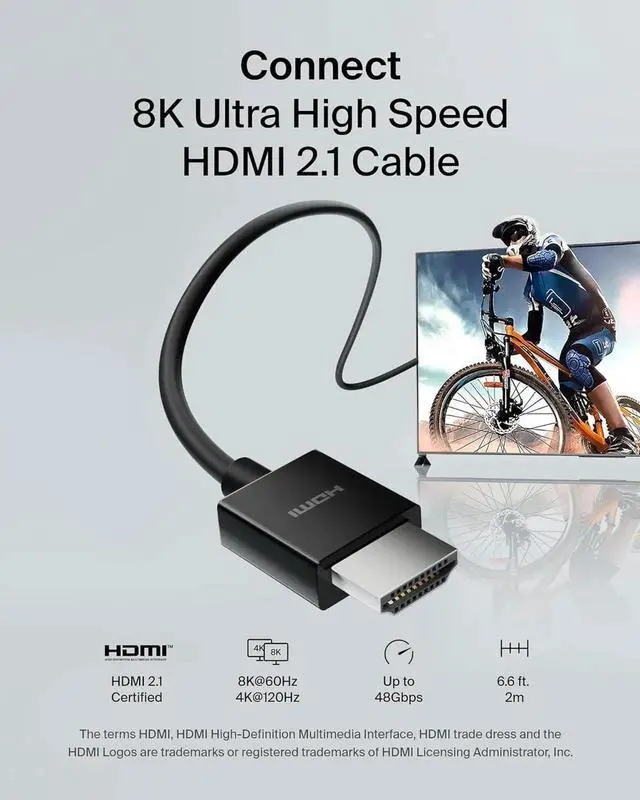 Alt view image 6 of 7 - JAENFONG Ultra HD HDMI 2.1 Cable 6.6ft/2M 4K Ultra High Speed HDMI Cable 48Gbps HDMI 2.1 Cord Dolby Vision HDR & 8K @60Hz 10K Streaming - Compatible w/ Playstation PS4 PS5 Xbox Series X & More