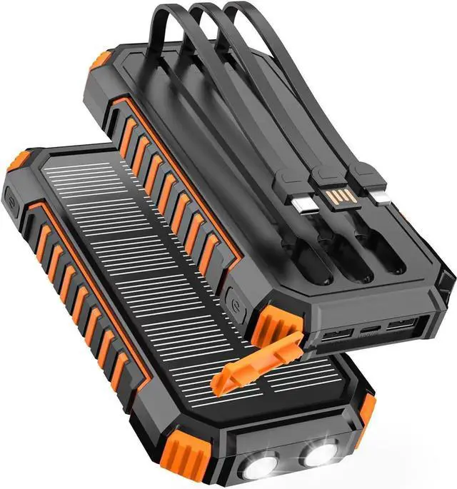 Main image of JAENFONG Solar Charger for Outdoor: 27000mAh Power Bank with Built-in Cables - 15W Fast Charging Portable Charger with 2 Flashlights for iPhone Android -External Battery Pack for Camping Emergency