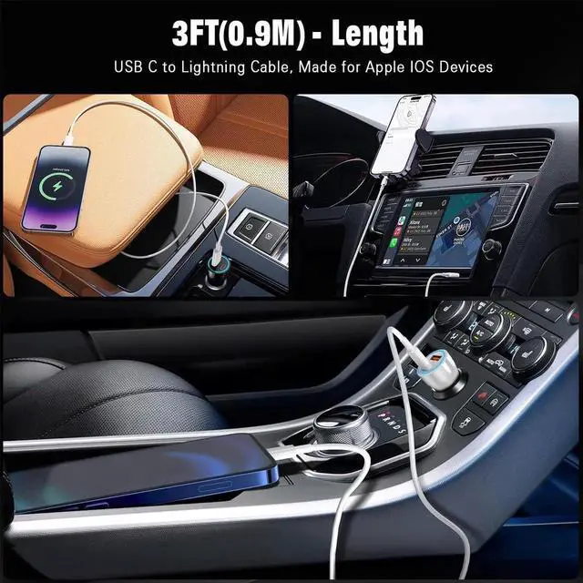 Alt view image 4 of 7 - JAENFONG USB C to Lightning Cable Carplay Cable 3FT Car iPhone Charger Fast Charging Cord for iPhone 14 13 12 11 Pro Max XR XS X 8 Plus Car Charging Cord