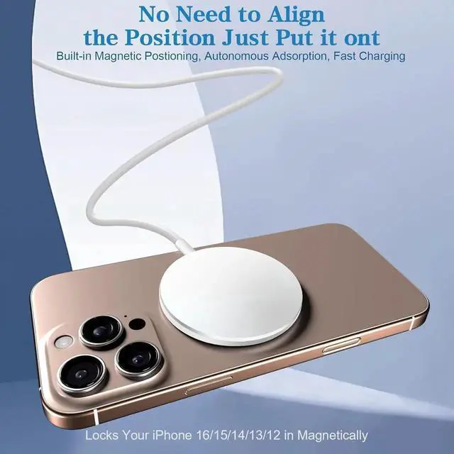 Alt view image 5 of 7 - Magnetic Wireless Charger 2Pack 10FT Magsafe Charger Fast Mag-Safe Charging Wireless iPhone Charger Pad with Charging Plug for iPhone 16Pro Max/16Pro/16Plus/15Pro Max/15/14/13/12/AirPods3/Pro 2