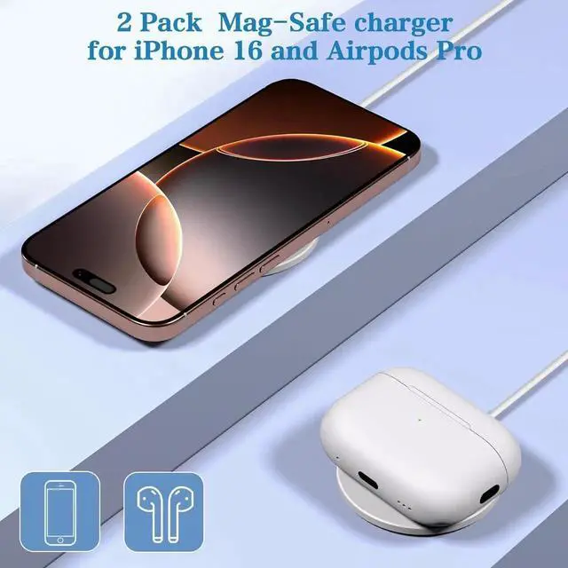 Alt view image 7 of 7 - Magnetic Wireless Charger 2Pack 10FT Magsafe Charger Fast Mag-Safe Charging Wireless iPhone Charger Pad with Charging Plug for iPhone 16Pro Max/16Pro/16Plus/15Pro Max/15/14/13/12/AirPods3/Pro 2