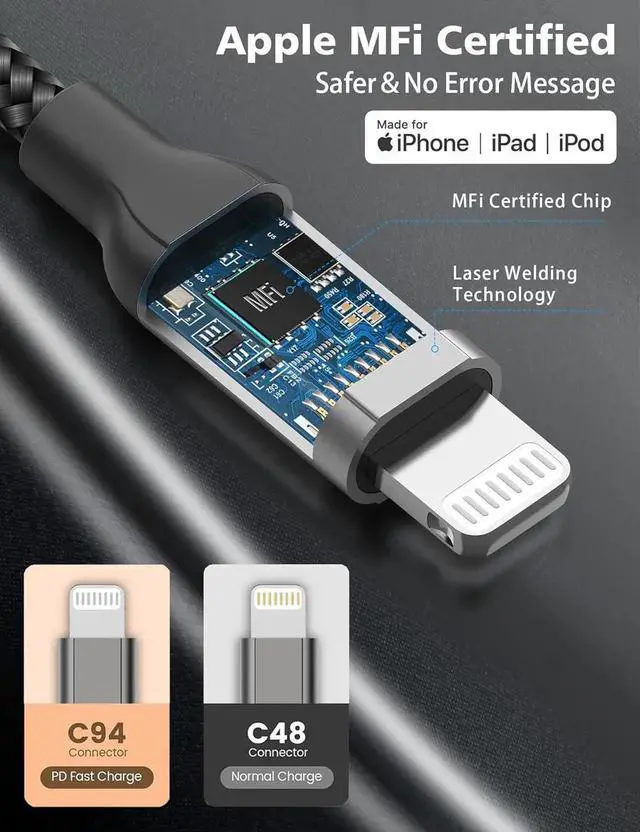 Alt view image 7 of 7 - JAENFONG 2Pack MFi Certified 3ft USB-C to Lightning Cable - Fast Charging for iPhone 14-8 iPad
