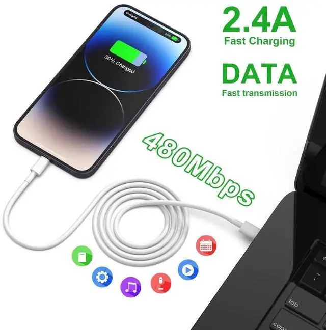 Alt view image 4 of 7 - JAENFONG 5Pack MFi Certified USB C to Lightning Cable 6FT - Fast Charging for iPhone 14 to 8