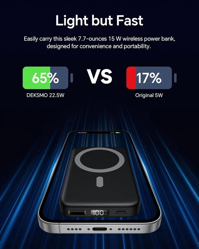 Alt view image 5 of 6 - Wireless Power Bank 10000mAh Fast Charging Slim Magnetic Portable Charger USB C PD 22.5W Small LED Display Battery Pack for Mag-Safe/ iPhone16/15/14/13/12 /11 (Black)