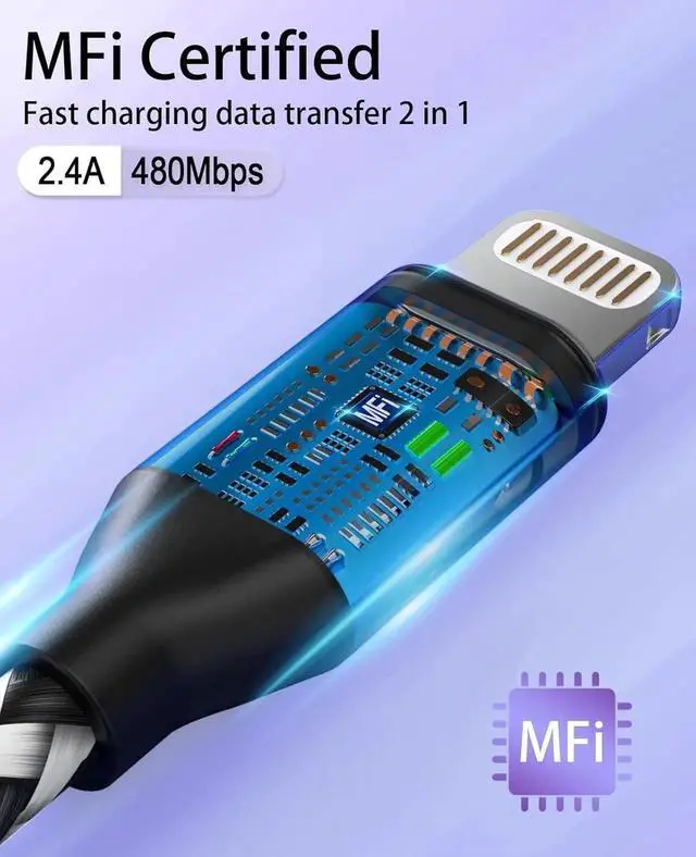 Alt view image 7 of 7 - JAENFONG 3Pack Car iPhone Charger Cable 10FT MFi Certified Lightning Cable Nylon Braided Fast Charging Cord Compatible for iPhone 14 13 12 11 Pro Max XR XS X 8 7 6 Plus SE iPad for Car Charging Cable