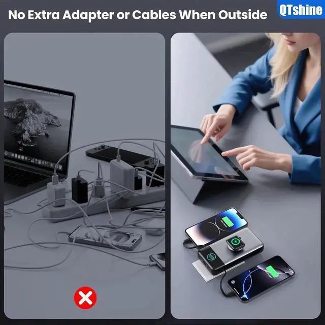 Alt view image 2 of 7 - Portable Charger 40800mAh Power Bank with Built-in Cables Wall Plug and iWatch Charger 6-IN-1 QC4.0+25W PD USB C Fast Phone Charging LCD Display Battery Pack for iPhone 16/15/14 Watch Galaxy etc
