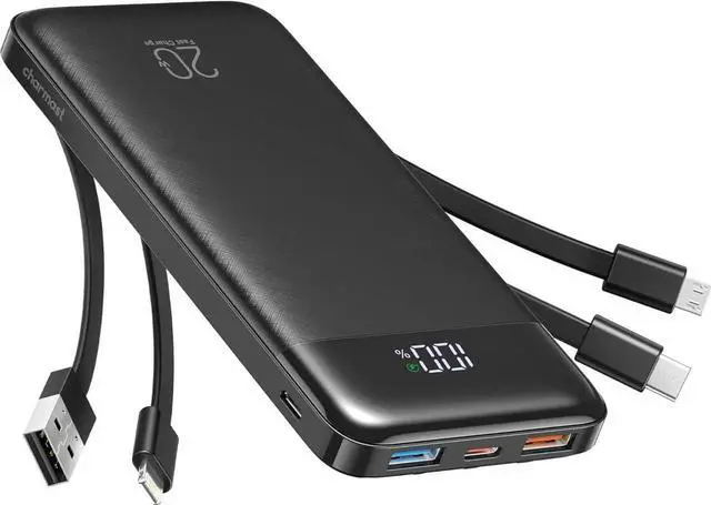 Main image of JAENFONG 20000mAh Portable Charger with Built in Cables 22.5W Travel Power Bank Fast Charging USB C Cell Phone Battery Pack for iPhone 16/15/14/13/12/11 Series iPad Android Tablet