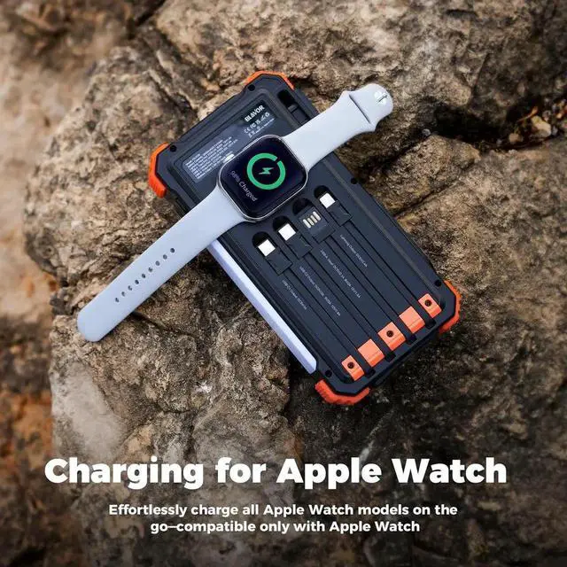 Alt view image 5 of 7 - JAENFONG Solar Power Bank 20000mAh/74000mWh Built-in Cables Wireless Charger for Watch 20W Fast Charging Battery Pack with USB C Flashlight Solar Charger for iPhone iPad iWatch