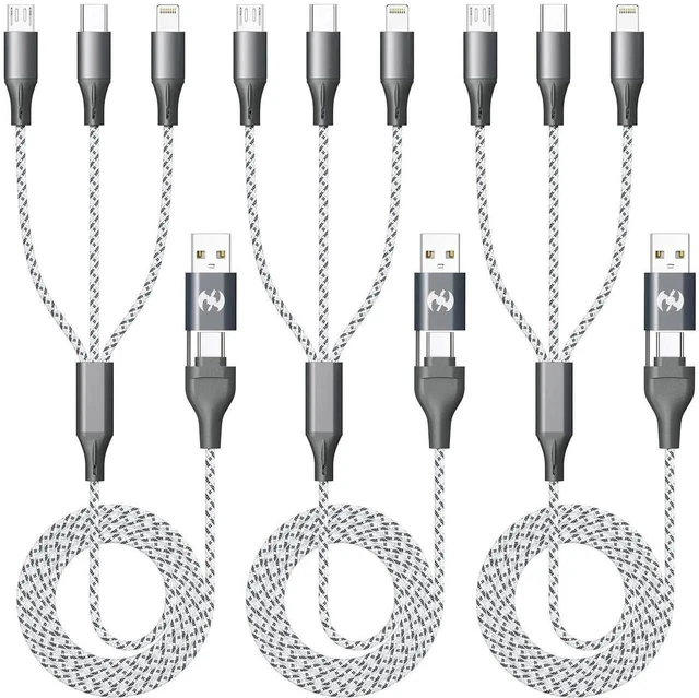 Main image of JAENFONG Multi Charging Cable (3Pack 4ft) 3 in 1 Charging Cable Travel Essentials Nylon Braided Cord USB A/C Port iPhone Charger Cord with Type C Micro Lightning USB for iPhone Android Phone