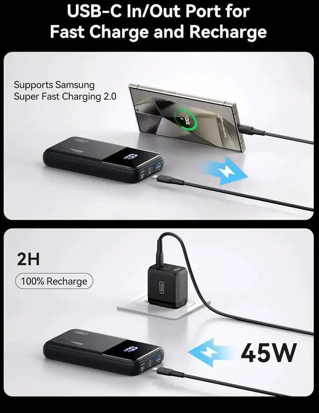 Alt view image 6 of 7 - JAENFONG Power Bank 20000mAh 65W Compact USB C Laptop Portable Charger PD QC Fast Charging 3-Output Battery Pack Travel Charger for Laptop MacBook iPad Tablet Steam Deck iPhone 16 15 S22
