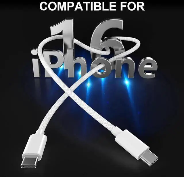 Alt view image 2 of 7 - USB C to USB C Charging Cable 10FT 2 Pack 60W Type C Charger Fast Charging Cable Nylon Braided 10FT Long Type C Charger Cord for iPhone 16/16 Plus/16 Pro/16 Pro Max/15/15 Pro/15 Pro Max iPad Pro