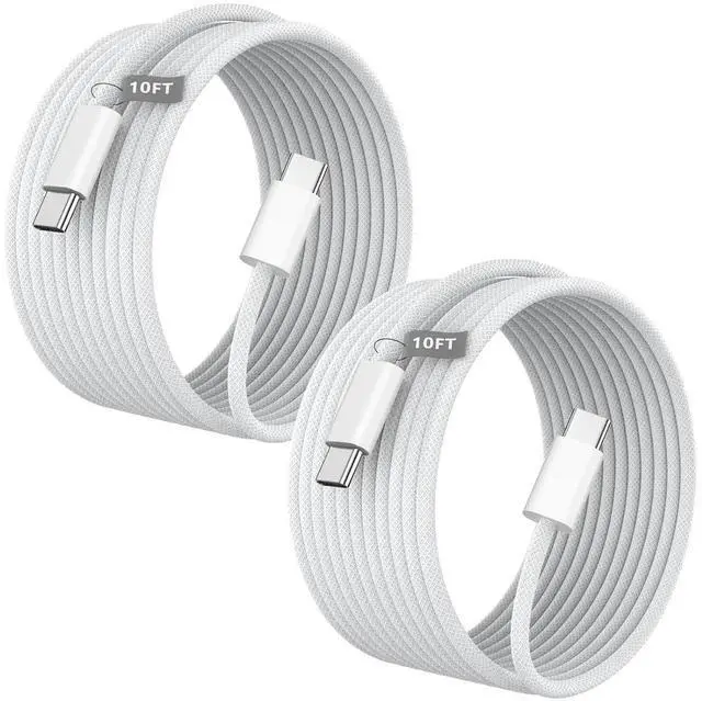 Main image of USB C to USB C Charging Cable 10FT 2 Pack 60W Type C Charger Fast Charging Cable Nylon Braided 10FT Long Type C Charger Cord for iPhone 16/16 Plus/16 Pro/16 Pro Max/15/15 Pro/15 Pro Max iPad Pro