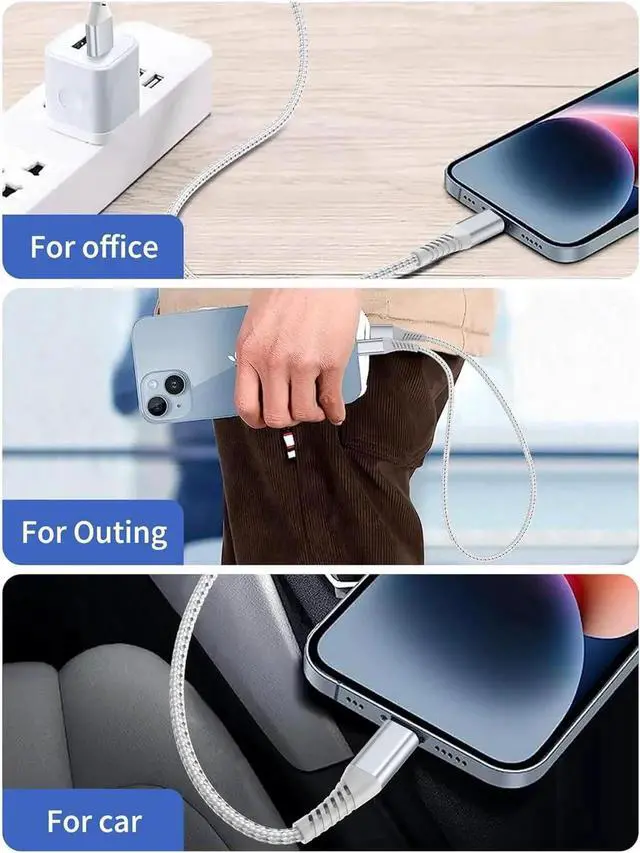 Alt view image 4 of 7 - 2FT Short iPhone Charger Cord 3 Pack 2 Foot USB A to Lightning Cable Braided MFi Certified 2 FT iPhone Cable Fast Charging for iPhone 14 13 12 11 Pro Max iPad AirPods Short Lightning Cord for Car