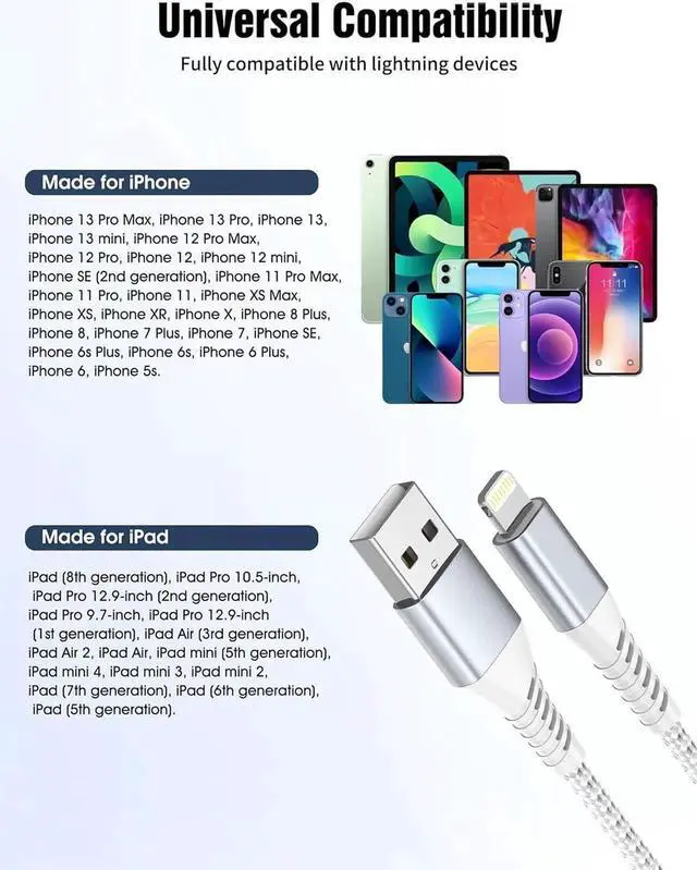 Alt view image 2 of 7 - 2FT Short iPhone Charger Cord 3 Pack 2 Foot USB A to Lightning Cable Braided MFi Certified 2 FT iPhone Cable Fast Charging for iPhone 14 13 12 11 Pro Max iPad AirPods Short Lightning Cord for Car