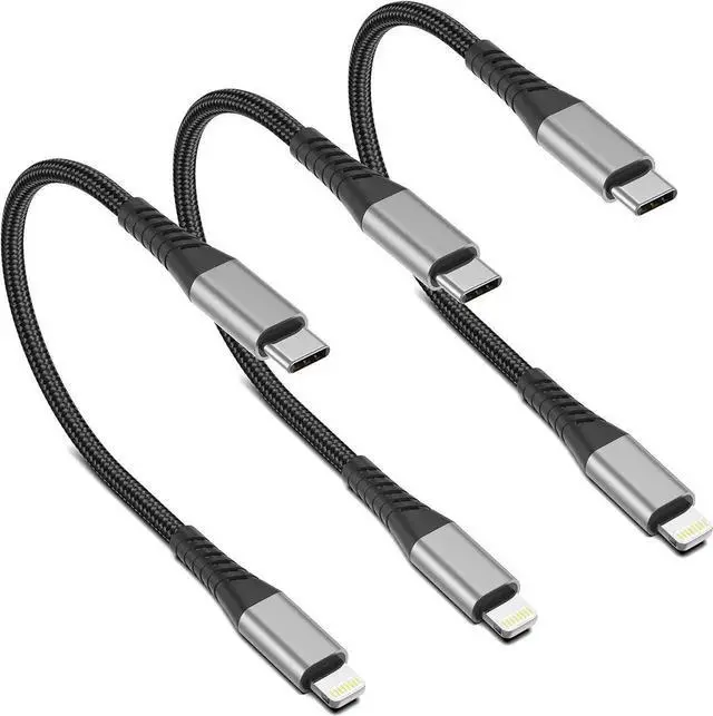 Main image of JAENFONG 6 inch USB C to Lightning Cable Short 3-Pack Braided Type C Lightning Cable PD Fast Charging MFi Certified 0.5ft iPhone Charging Cord for iPhone 14 13 12 11 Pro Max Xs Plus iPad Air Black