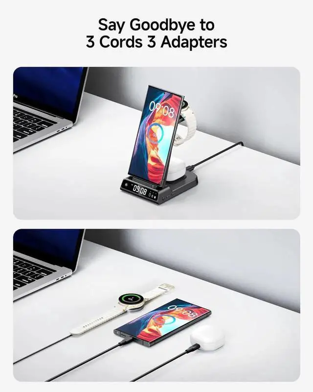 Alt view image 5 of 7 - Wireless Charger for 3 in 1 Wireless Charging Station for Galaxy S25 Ultra/S24 Ultra/S23/S22/Note 20/Z Flip 7/Fold 6 Charger for Galaxy Watch Ultra/8/7/6 Galaxy Buds 3/3 Pro