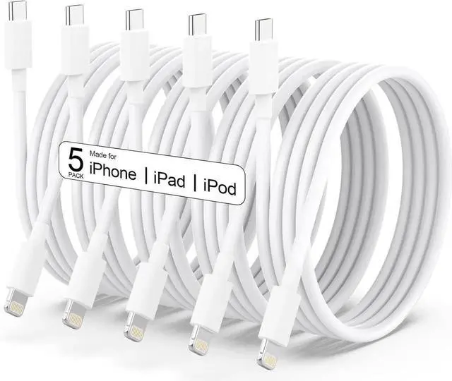 Main image of JAENFONG USB C to Lightning Cable MFi Certified 5 Pack/6 FT iPhone Charger Fast Charging White Flow Silicone Cord for iPhone 14 13 12 11 Pro Max Xr Xs 8