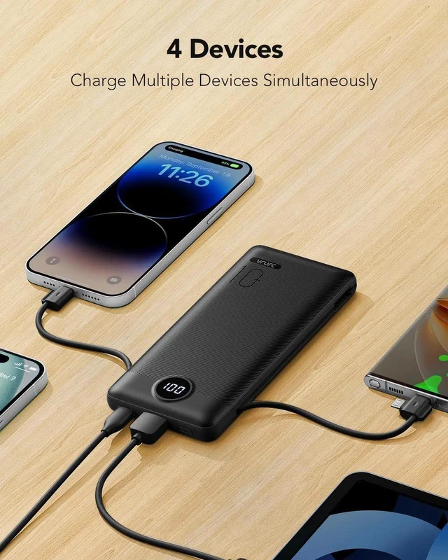 Alt view image 6 of 7 - Portable Charger Built-in Cables and AC Wall Plug USB C Power Bank 10000mAh Travel Essentials Phone Charger Compact Lightweight External Battery Pack for Smart Phones Tablets-Pure Black