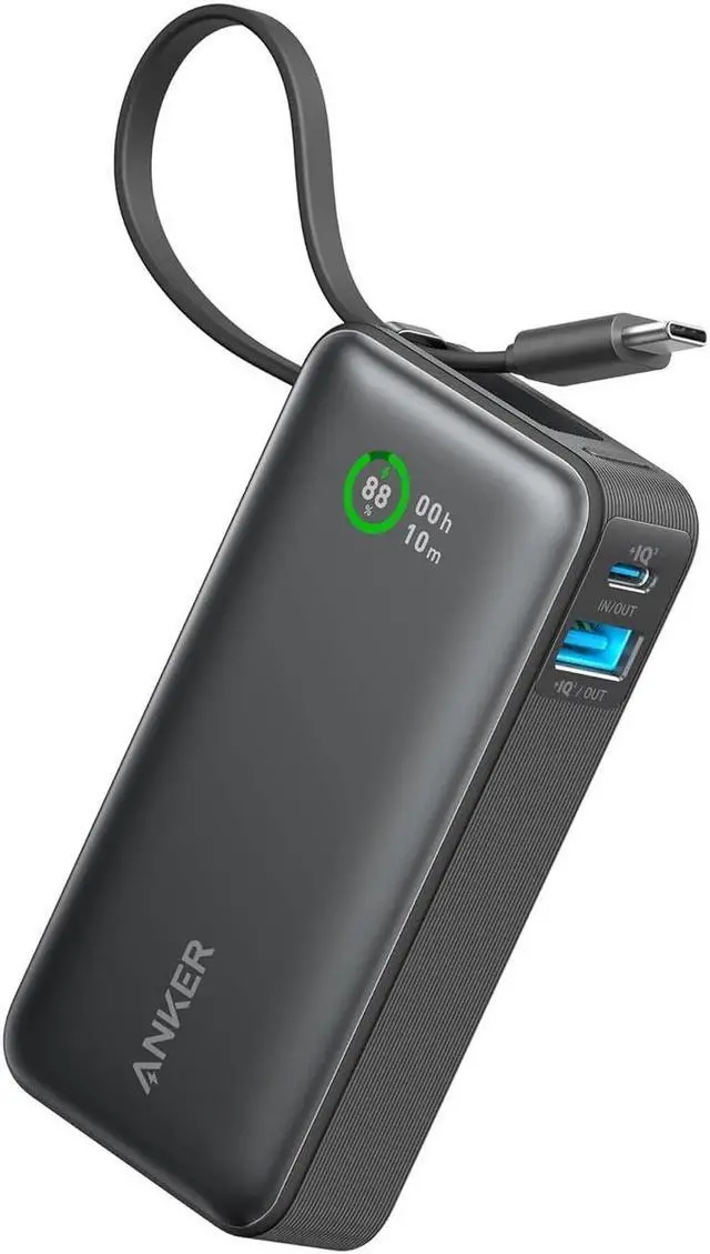 Main image of JAENFONG Nano Power Bank 10 000mAh Portable Charger with Built-in USB-C Cable 30W Recharging 30W Max Output with USB-C&A for iPhone 16/15 Series MacBook Galaxy AirPods and More
