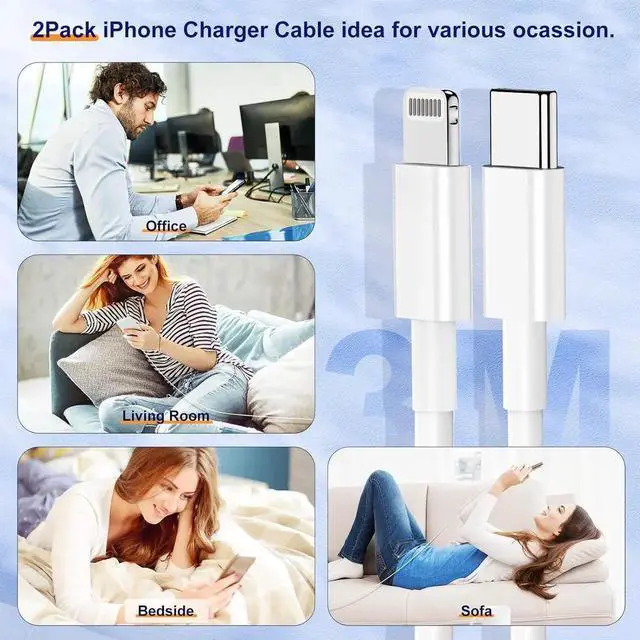 Alt view image 4 of 7 - JAENFONG USB C to Lightning Cable 10ft for Certified 2Pack iPhone Fast Charger Cable Type C Port Support Long Charging Cord 10 Foot for iPhone 14 Pro Max/13 Pro/13/12 mini/11/X/XS/8/7 Plus/iPad
