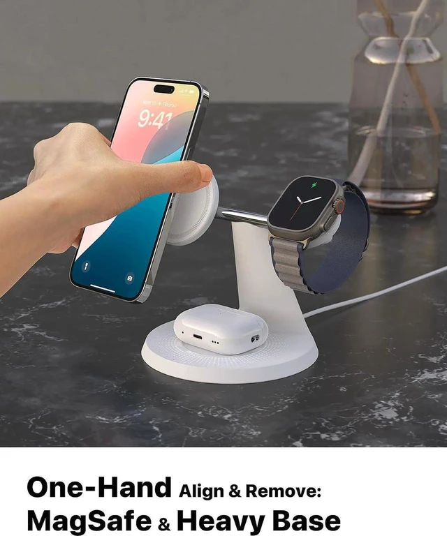 Alt view image 2 of 6 - 3 in 1 Wireless Charging Station for Device: Fast Charging Station for iPhone and Watch with MagSafe Stable Charger Stand for iPhone 12-16 & iWatch & AirPods