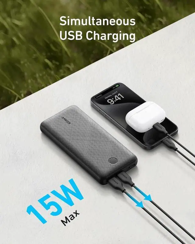 Alt view image 3 of 5 - JAENFONG Portable Charger 325 Power Bank (PowerCore Essential 20K) 20K Battery Pack with 15W Charging PowerIQ 2 USB-A 1 Micro USB Two-Way USB-C Ports for iPhone Series AirPods and More (Black)
