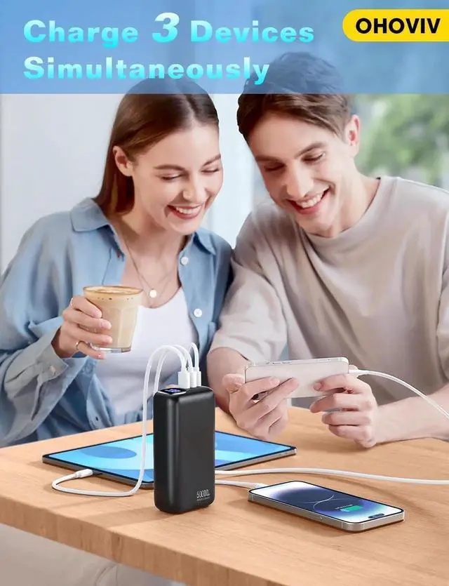 Alt view image 5 of 6 - JAENFONG Portable Charger 50000mAh Power Bank - 22.5W Fast Charging External Battery Pack LED Display USB-C Portable Cell Phone Charger for iPhone 16/15/14/13 Pro Android Galaxy Etc