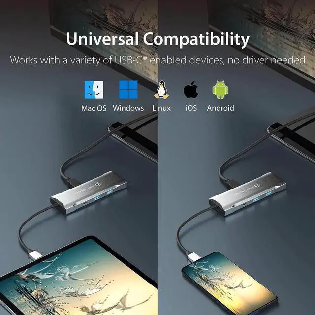 Alt view image 3 of 7 - JAENFONG Laptop Docking Station 9-in-1 4K60Hz HDMI USB-C 10Gbps 2 USB-A 10Gbps 100W PD with USB-C 5Gbps Ethernet SD 4.0 Card Reader for MacBook XPS Surface Pro (JCD393)