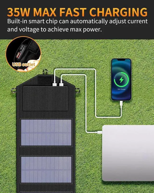 Alt view image 4 of 7 - JAENFONG 35W Portable Solar Panel Foldable Solar Charger with 5V/3A USB Suitable for Mobile Phones Tablets and Power Banks Suitable for RVs Backpacks and Hiking Trips
