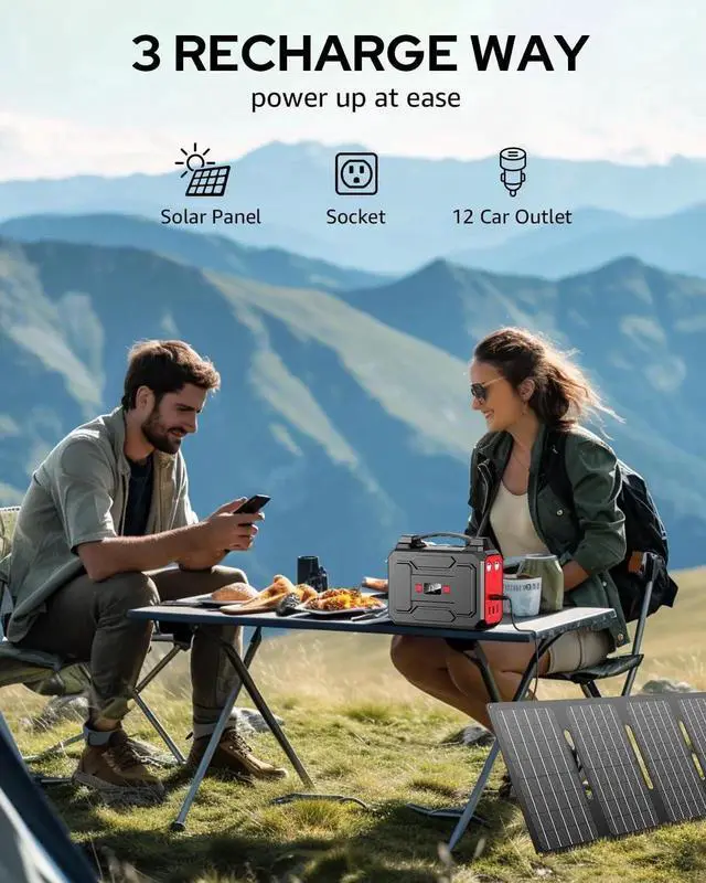 Alt view image 3 of 7 - JAENFONG 146Wh Portable Power Station Bank 200W Peak(100W Rated) Solar Powered Power Bank with AC Outlet 110V 39600mAh USB QC3.0 Fasting Charging LED Flashlights for Home Camping Emergency