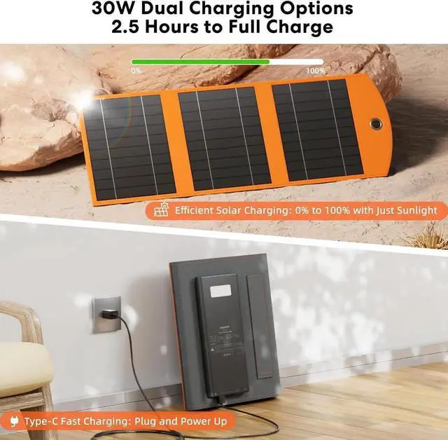 Alt view image 3 of 7 - JAENFONG 10000mah Solar Charger Power Bank 30W Foldable Portable Solar Panel Fast Charging with 1 Type-C & 2 USB-A Ports Ipx5 Waterproof for Phone Tablets & Multiple Devices Camping Outdoor Use