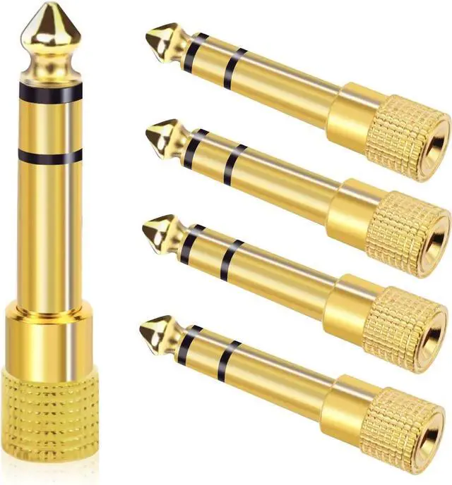 Main image of JAENFONG 5-Pack 3.5mm to 1/4 Adapter Gold Plated Headphone Jack Adapters 1/4 to 3.5mm Adapter Stereo Audio Headphone Adapters for Aux Cable Headphones Piano Drums Guitar Amplifier