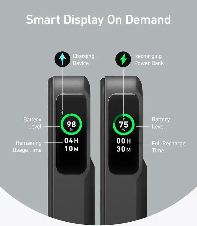 Alt view image 6 of 6 - JAENFONG MagGo Power Bank Qi2 Certified 15W Ultra-Fast MagSafe-Compatible Portable Charger 10 000mAh Battery Pack with Smart Display & Foldable Stand For iPhone 15/14/13 Only (USB-C Cable Included)